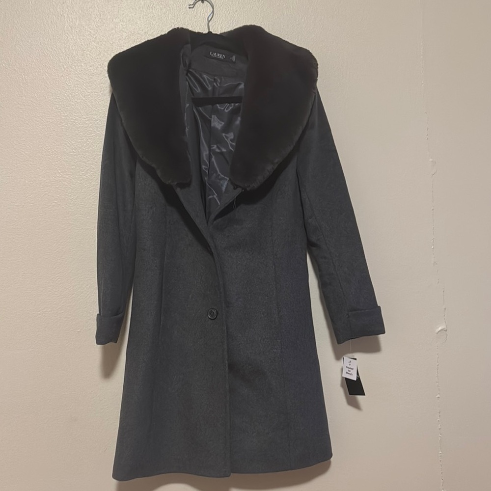 Ralph Lauren Gray Trench Coat with Plush Collar